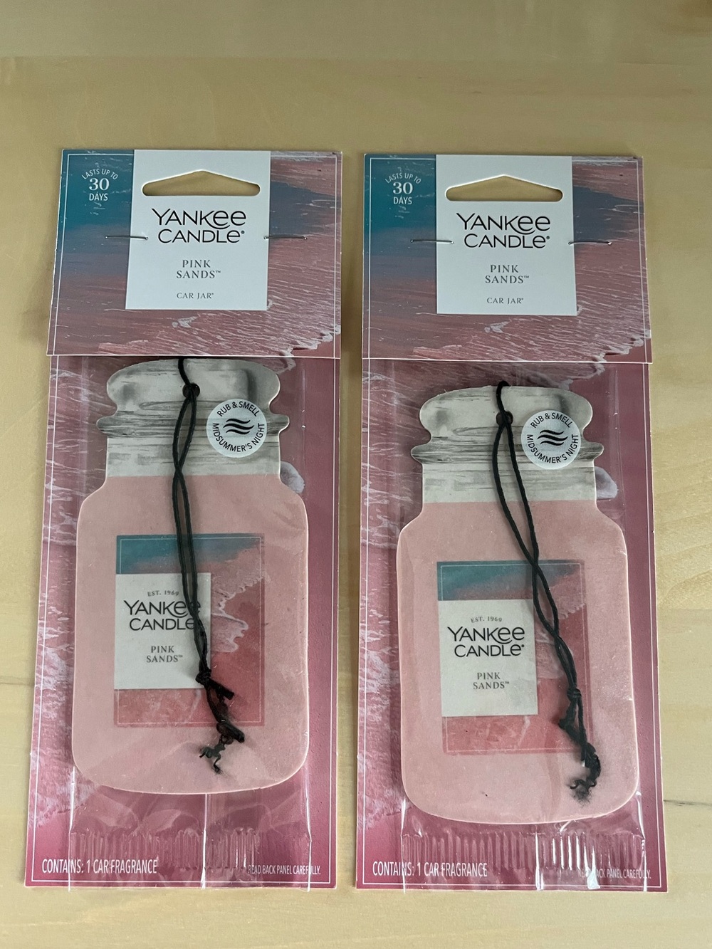 Two Yankee Candle Pink Sands Car Jar Hanging Air Fresheners